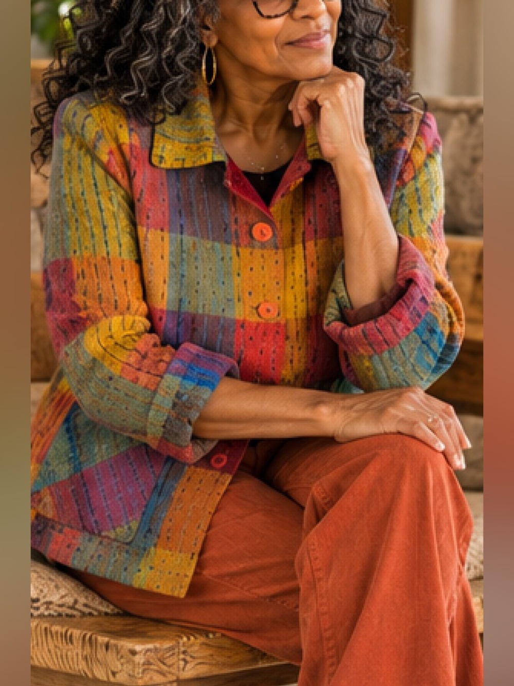 Multicolor Patchwork Button-Up Jacket - Multicolor